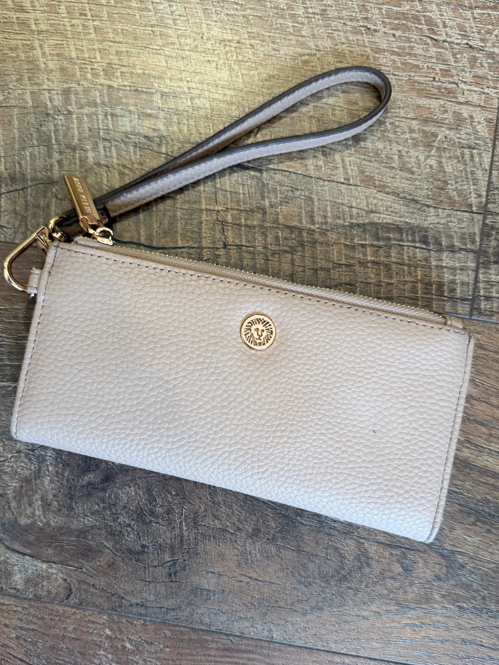 Anne Klein Beige Leather Wristlet Wallet